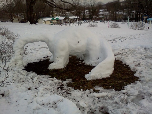 Snow Dinosaur in the park near our house on a recent snowy day